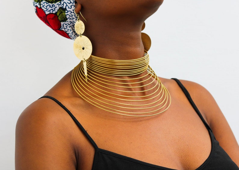 African Brass necklace, Brass Jewelry, Brass Choker Necklace, Brass drop earrings, Brass Cuff bracelets, Christmas Gift , Moms gift Necklace & earrings