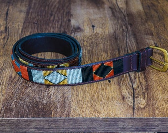 Maasai beaded belt, Leather belt, Handmade belt, African beaded belt, Men belt, Casual belt, Boho belt, Gift for him, Gift for her,