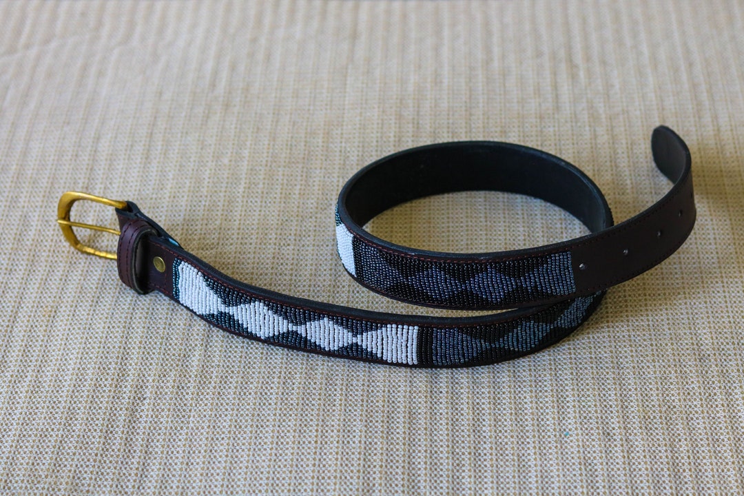 African Beaded Belt, Handmade Leather Belt, Maasai Beaded Belt, Unisex Belt, Casual Belt, Boho ...