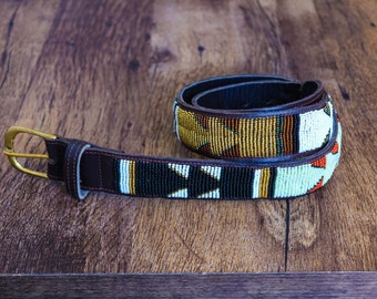 African beaded belt, Leather belt, Handmade belt, Masai beaded belt, Men belt, Casual belt, Boho belt, Gift for him, Gift for her,