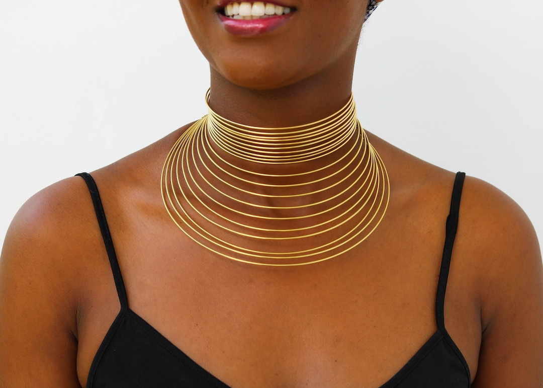 African Brass Necklace, Brass Choker Necklace, Statement Necklace