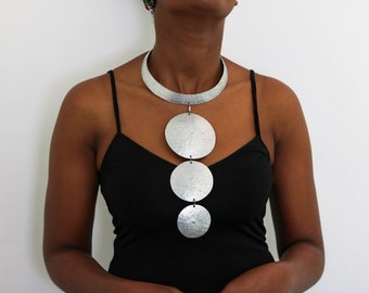 African Aluminum necklace, Silver-tone Pendant Necklace, Lightweight Necklace, Hammered aluminum necklace, Aluminum jewelry, Christmas Gift