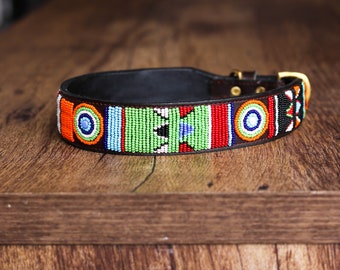 African Beaded Collar,  Handmade Dog Collar , Maasai collar, Leather collar, Pet Gift, Christmas gift, Pet collar, Dog leash, Pet lead