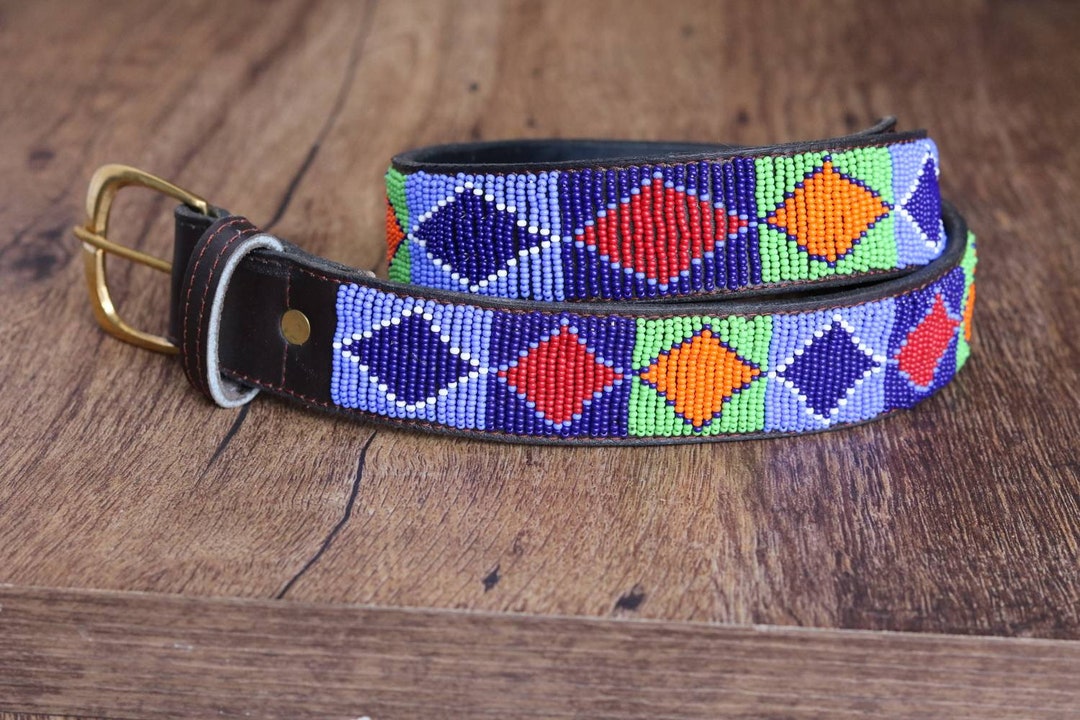 African Beaded Belt, Leather Belt, Handmade Belt, Masai Beaded Belt, Men Belt, Casual Belt, Boho ...
