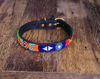 African Beaded Collar,  Handmade Dog Collar , Maasai collar, Leather collar, Pet Gift, Christmas gift, Pet collar, Dog leash, Pet lead