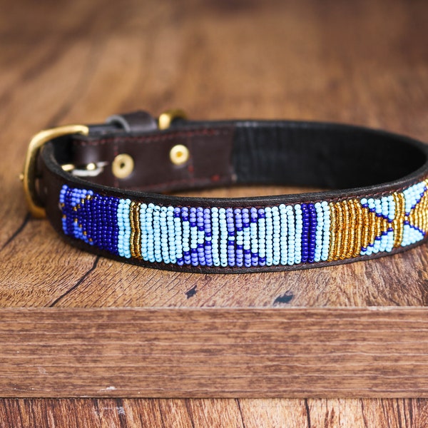 African Beaded Collar,  Handmade Dog Collar , Maasai collar, Leather collar, Pet Gift, Christmas gift, Pet collar, Dog leash, Pet lead