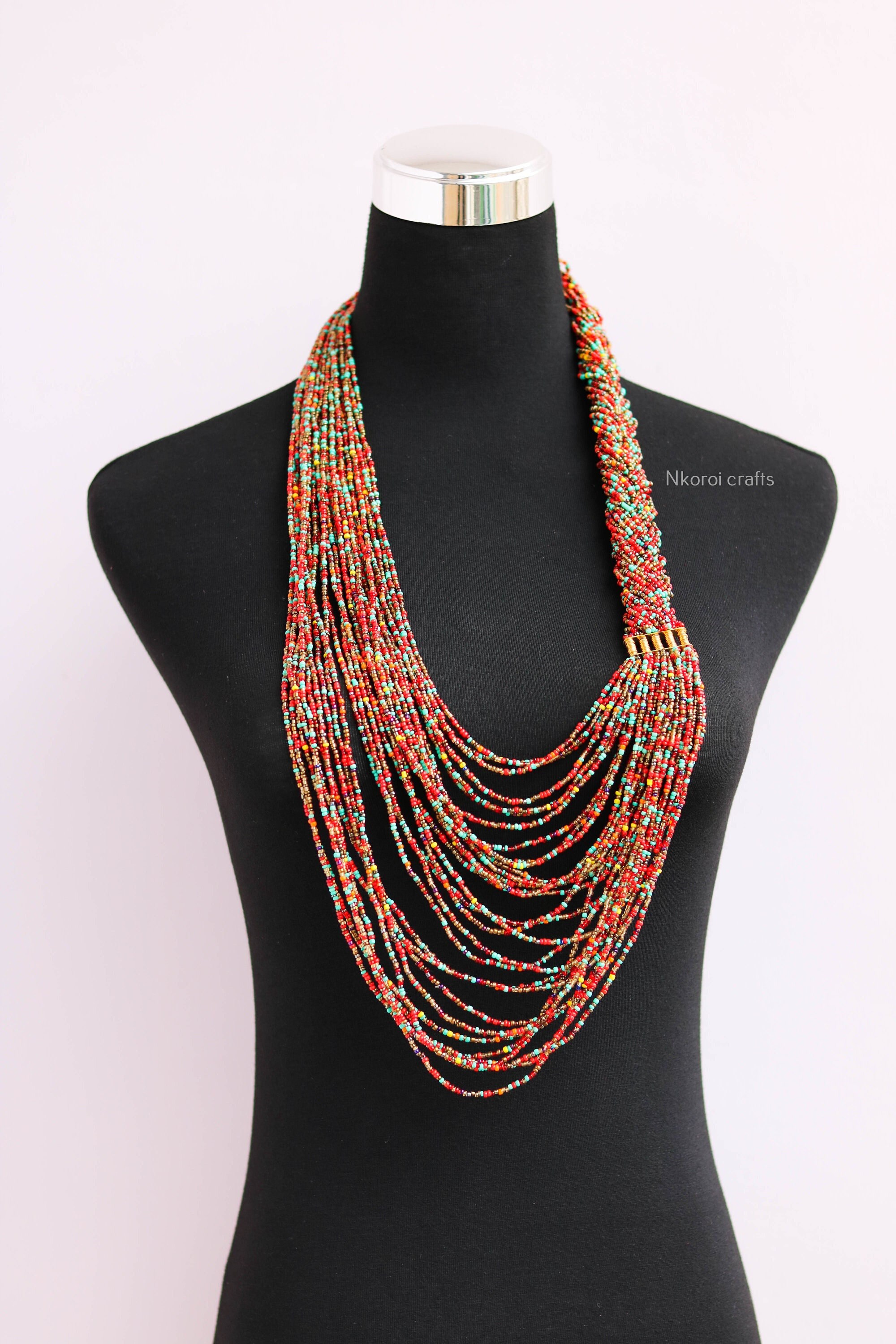 African beaded necklaces, African women jewelry, Beaded pendant necklace, Christmas gift for her, Moms gift, Tribal necklace, Boho necklace