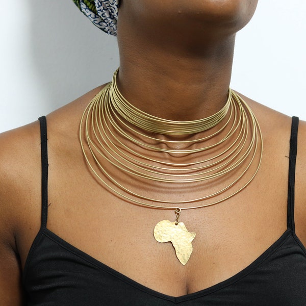 African Brass necklace, Brass Choker Necklace, Statement Necklace, Brass jewelry, One size fits all, Christmas Gift for her, Moms gift