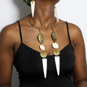 African Brass and bone necklace, African necklace with matching earrings, Brass jewelry, Women jewelry, Christmas Gift for her, Moms gift