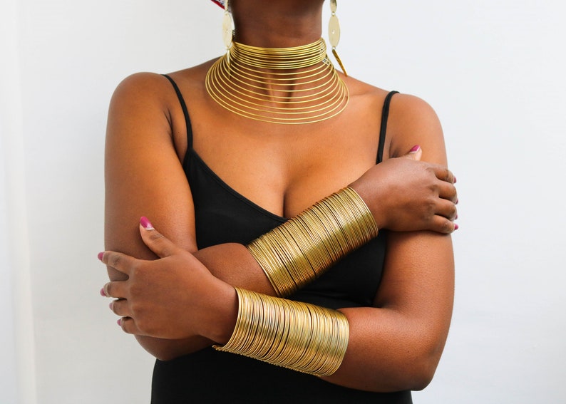 African Brass necklace, Brass Jewelry, Brass Choker Necklace, Brass drop earrings, Brass Cuff bracelets, Christmas Gift , Moms gift Necklace & bracelets