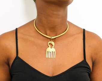 African Brass necklace, Brass Pendant Necklace, Brass Jewelry for women, Brass choker, one size fit all, Christmas Gift for her, Mom's gift