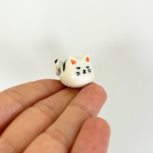 Miniature Ceramic Black and White Cat | Handmade Stoneware Animal Figurine | Small Cat Decoration