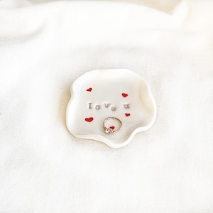 Handmade Ceramic Ring Dish: Love You Heart Jewelry Tray