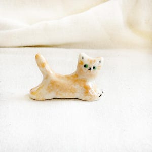 Handmade Yellow Stoneware Cat Figurine: Tiny Shelf Decor