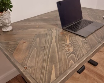 Adjustable height. Herringbone style desk. Made to order