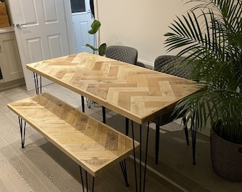 Double Herringbone Dining Table: Rustic Charm & Modern Design