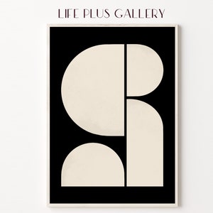 Black Beige Abstract Shape Art Prints, Modern Abstract Printable Wall Art, Round Shape Painting Instant Download, Abstract Shape Wall Art