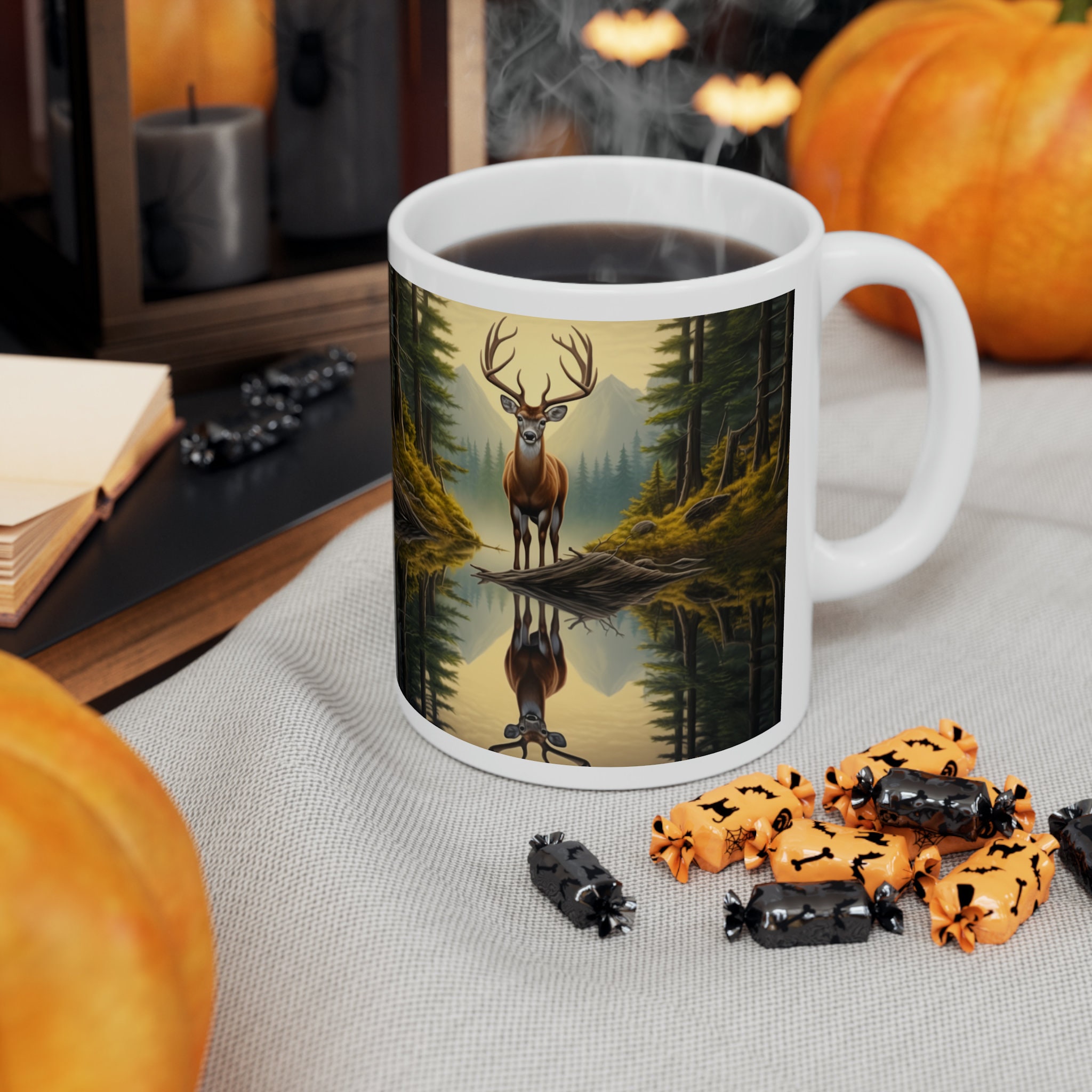 Deer Coffee Cup, Ceramic Mug, 11oz, Hunting Cabin Decor, Outdoor ...