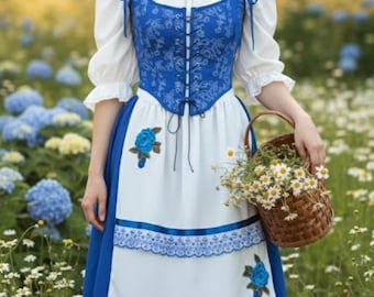 Cosplay Belle Vestido AZUL Village Broadway hecho a medida