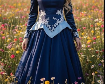 オーロラをイメージした青いドレス、青いオーロラのコスプレ衣装