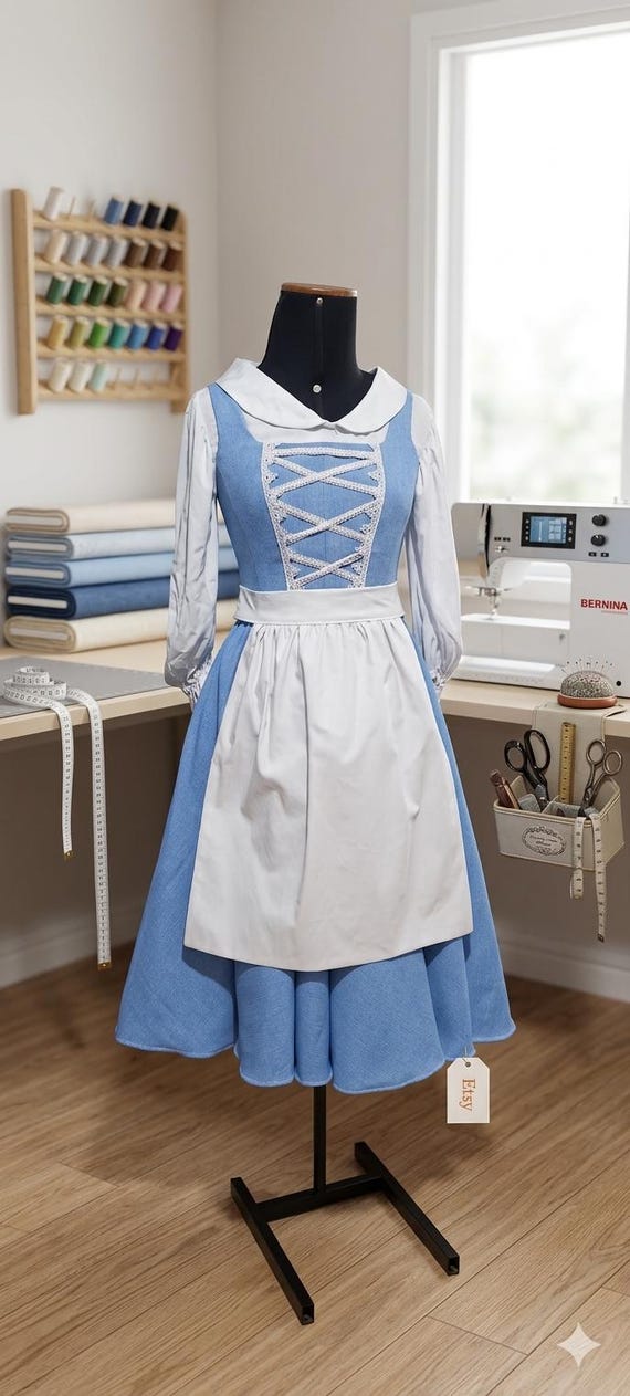 Cosplay Belle BLUE Dress Village Beauty and the Beast Costume - Etsy