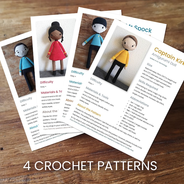 Star Trek Amigurumi Dolls | 4 Crochet *PATTERN* Downloads | Kirk, Uhura, Spock & McCoy
