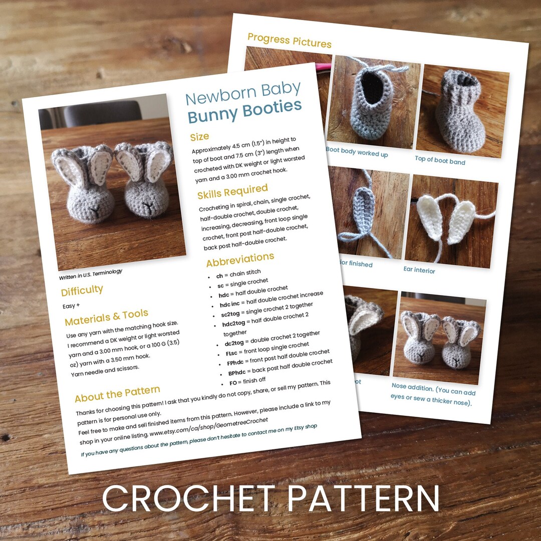 Newborn Baby Bunny Booties | Crochet *PATTERN* Download - Etsy
