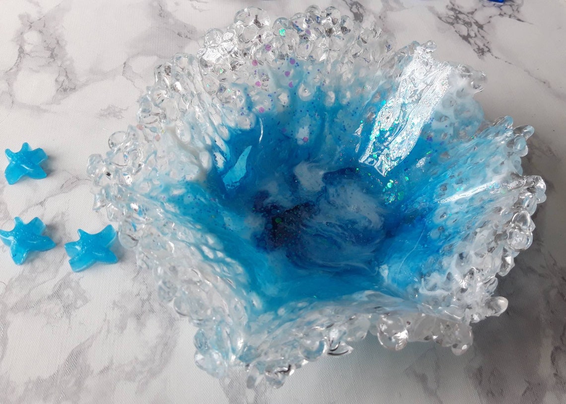 Freeform Sea Water Splash Resin Bowl Glitter and Crystals Etsy