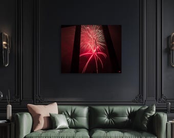 Fireworks Photography Print | Bold Red Wall Art | Celebration Decor