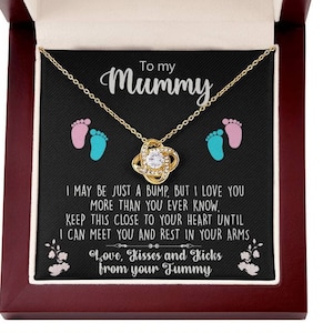 Presente de gravidez para ela, colar da minha mamãe da barriga, presente da mamãe do bebê por nascer, novo presente da mamãe do marido, presente da colisão do bebê, nó de amor da nova mamãe