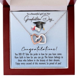 Graduation Day Gift, Graduation Necklace, Daughter's Graduation Gift,  Rose Gold Hearts, Daughters Graduation Gift, Masters Graduation gift