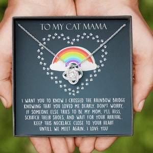 Collar conmemorativo de la pérdida de gato, regalos de pérdida de gato, gato puente arco iris, regalo de simpatía por mascota, para mi mamá gata, hasta que nos volvamos a encontrar collar, mamá gata