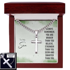 Engraved Necklace for Son, cross necklace for Son, Graduation gift for Son, Christmas gift for son, Cuban chain Cross for him, Sons Birthday