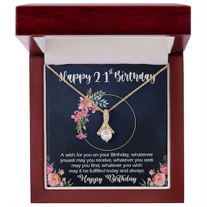 Daughter Birthday Gift, Custom Birthday Card, Birthday necklace, Girlfriend Birthday gift, Happy 21st Birthday, Golden Necklace Personalized