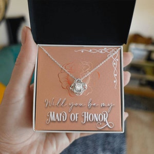 Maid of Honor Gift Necklace, Maid of Honor Proposal, Will you be my Maid of Honor, Maid of Honor Gift Box,Love knot Sterling Silver,MoH gift