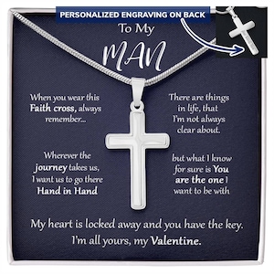 Valentijnsdag cadeau voor hem, Valentijnscadeau voor vriend, gegraveerde kruisketting, 1e Valentijnscadeau voor vriend, 1e verjaardagscadeau