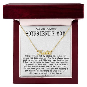 Gift for Boyfriend&#39;s Mom, Boyfriend&#39;s Mom Gift, To My Boyfriends Mom, Christmas Gift for Boyfriends Mom, Name necklace for Mom in law gift