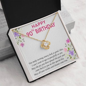 Colar de aniversário de 90 anos, joias de aniversário de 90 anos, cartão de aniversário de 90 anos para ela, completando 90 anos, completando 90 anos, feliz presente de aniversário de 90 anos