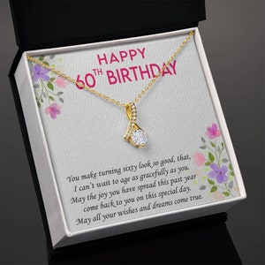 Colar de 60º aniversário, cartão de 60º aniversário, presente de 60º aniversário para ela, mãe, presente de 60º aniversário, joias de 60º aniversário, 60 anos, completando 60 anos