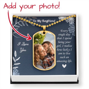 Photo engraved Christmas Gift For Boyfriend, Custom Photo Necklace, Dog Tag Photo Necklace, Engraved Necklace for Boyfriend, Couple photo