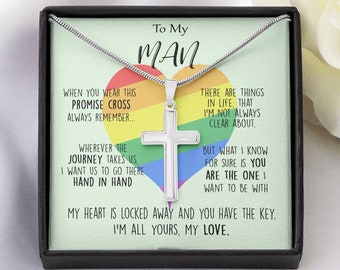 Personalizza regalo gay, regalo fidanzato gay, regalo bandiera LGBTQ, regalo di nozze gay, coppia gay, regalo anniversario gay, collana croce gotica, regalo LGBT