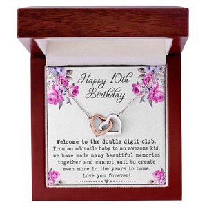 Colar de 10º aniversário, presente de 10º aniversário, aniversário de dois dígitos, presente para menina de 10 anos, joias de 10º feliz aniversário, feliz 10º presente