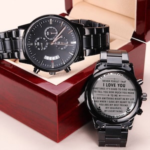 Christmas gift for men, Wristwatch for husband, Christmas gift for Husband, Wedding gift for Men, Water resistant watch,Engraved Black watch