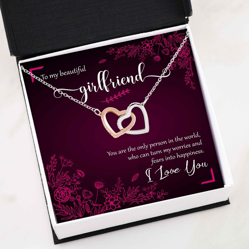 Interlocking Heart Necklace for Girlfriend from Boyfriend,Promise Necklace for Her,Valentine gift for Girlfriend,To my Girlfriend Gift card