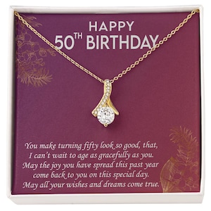 Colar de 50º aniversário, presente de 50º aniversário para irmã, presente de 50º aniversário para mãe, presente de 50º aniversário para mulheres, caixa de joias de 50º aniversário