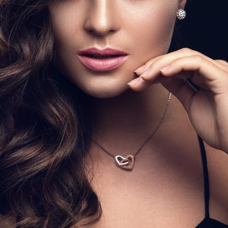 Interlocking Heart Necklace for Girlfriend from Boyfriend,Promise Necklace for Her,Valentine gift for Girlfriend,To my Girlfriend Gift card