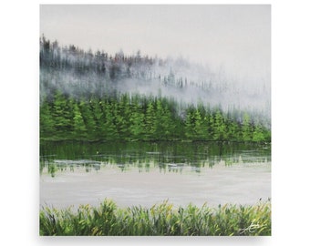 Art Print Misty Lake Forest on Matte Paper for Wall Decor Art Wall
