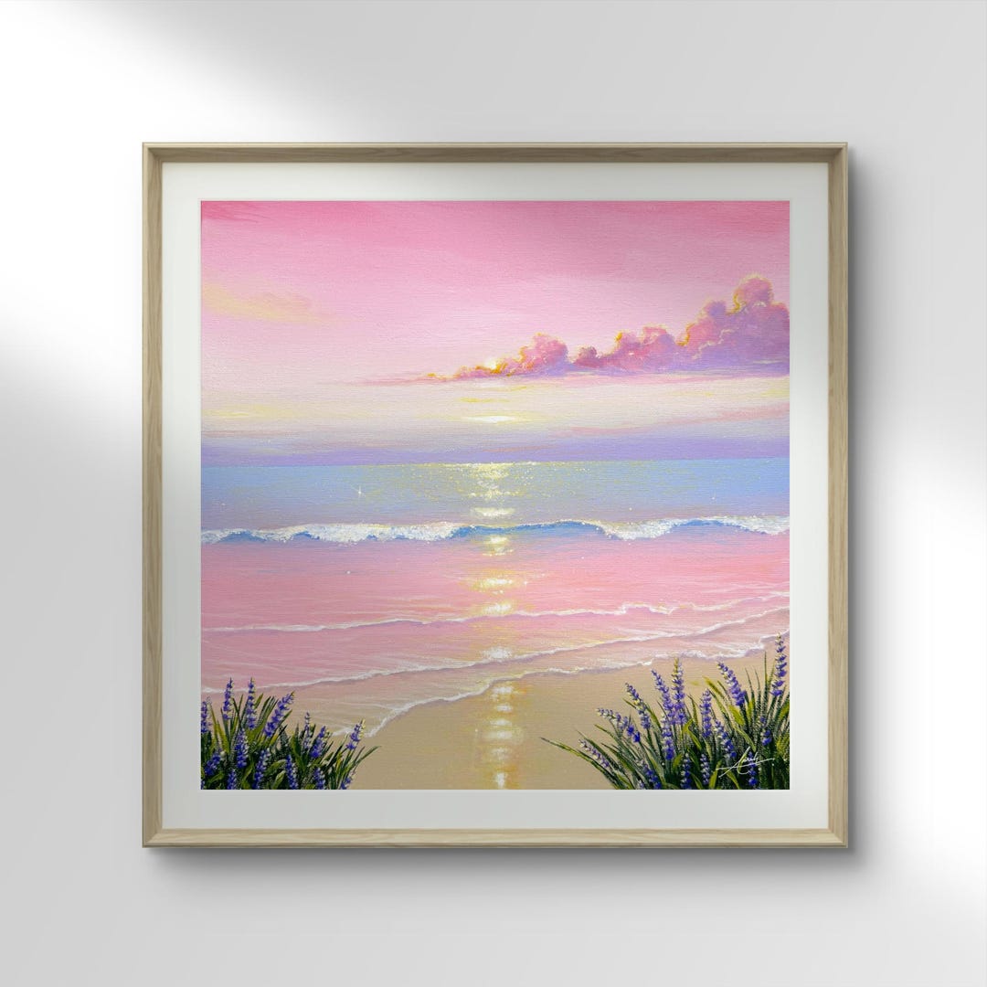 Dreamy Pink Ocean Sunset Art Print – Pastel Seascape Wall Decor - Etsy