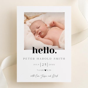 Birth Announcement Template, Printable Photo Birth Announcement Card, New Baby Photo Card, Newborn Announcement Photo Card