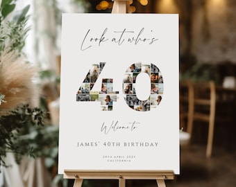 40. Geburtstag Willkommensschild Canva Vorlage, anpassbare Fotocollage Board, Foto Montage Display Poster, Canva digitaler Download